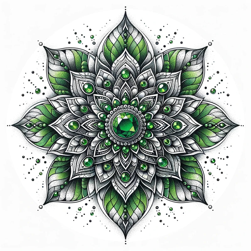 Mandala mit grünem Stein-Das Herz öffnen