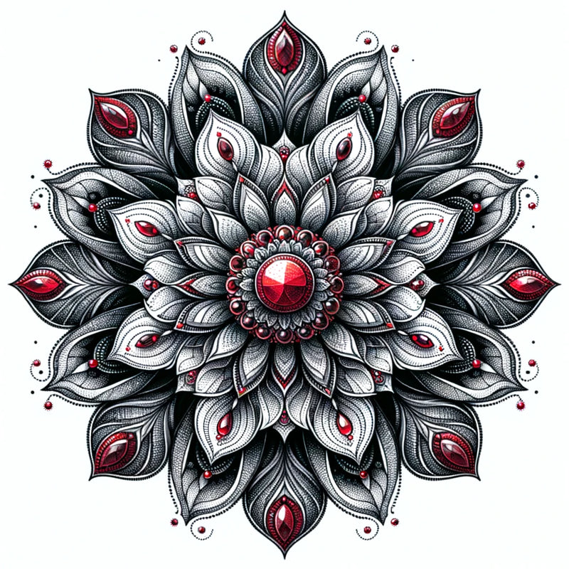 Mandala mit rotem Stein-Leidenschaft, Mut, Liebe und Erdung