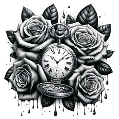 Mittelgrosse Tattoos- Taschenuhr mit Rosen-Schätze die Momente des Lebens