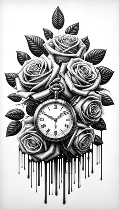 Mittelgrosse Tattoos- Taschenuhr mit Rosen-Schätze die Momente des Lebens