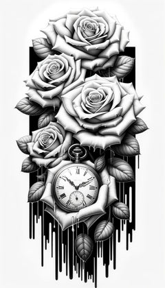 Mittelgrosse Tattoos- Taschenuhr mit Rosen-Schätze die Momente des Lebens