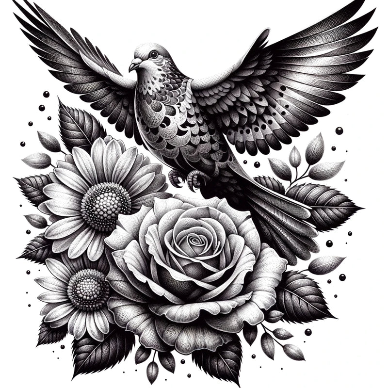 Mittelgrosse Tattoos- Rosen und Tauben- Luft und Erde