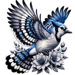 Mittelgrosse Tattoos- Blauhäher Vogel - die Weisheit des Lebens