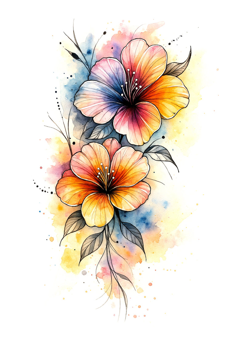 Blütenpoesie – Aquarell-Tattoo der Lebenskraft