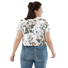 Weisses Blumenwiesenmuster -Crop-Top