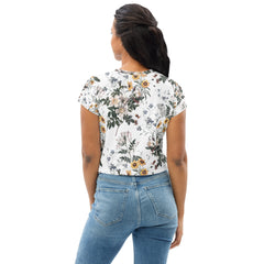 Weisses Blumenwiesenmuster -Crop-Top