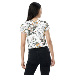 Weisses Blumenwiesenmuster -Crop-Top