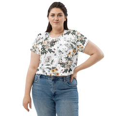 Weisses Blumenwiesenmuster -Crop-Top