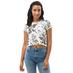 Weisses Blumenwiesenmuster -Crop-Top