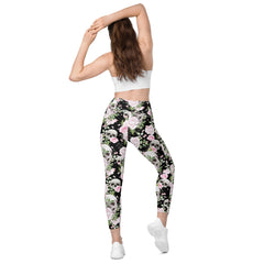 Schädel & Blumen -V-Bund-Leggings mit Taschen