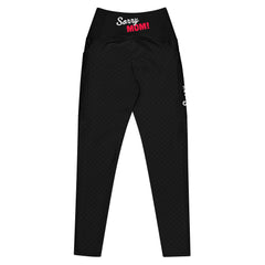 „Sorry Mom“ V-Bund-Leggings mit Taschen und sehr dunkel blaues Muster