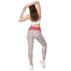 Schwedenmuster- V-Bund-Leggings mit Taschen