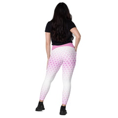 Geometric Line-Pink Weisse-V-Bund-Leggings mit Taschen