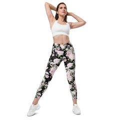 Schädel & Blumen -V-Bund-Leggings mit Taschen