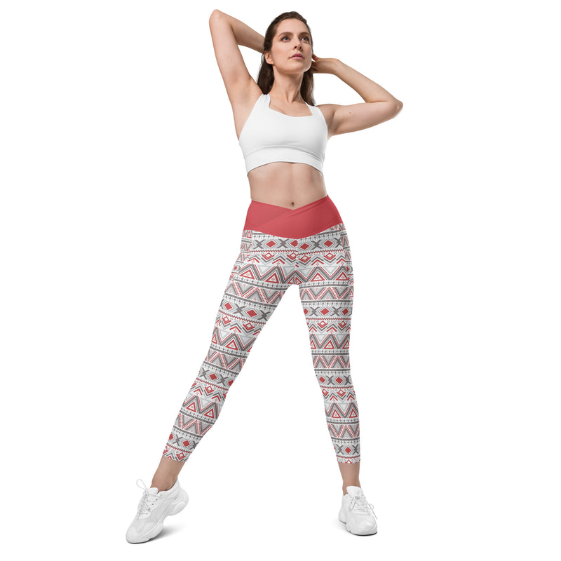 Schwedenmuster- V-Bund-Leggings mit Taschen