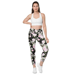 Schädel & Blumen -V-Bund-Leggings mit Taschen