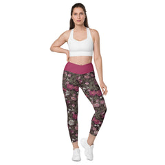 Rosen V-Bund-Leggings mit Taschen