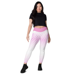 Geometric Line-Pink Weisse-V-Bund-Leggings mit Taschen