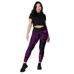 Geometric Line-Soundwaves-V-Bund-Leggings mit Taschen