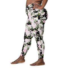 Schädel & Blumen -V-Bund-Leggings mit Taschen