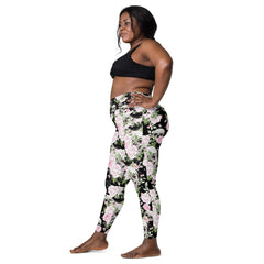 Schädel & Blumen -V-Bund-Leggings mit Taschen