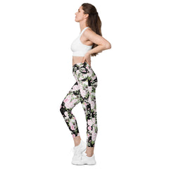 Schädel & Blumen -V-Bund-Leggings mit Taschen