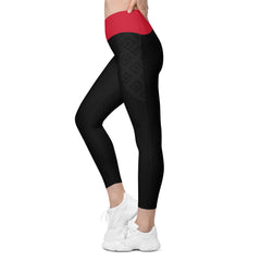 Sorry Mom V-Bund-Leggings mit sehr dunkel blaues Muster