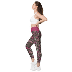 Rosen V-Bund-Leggings mit Taschen