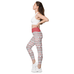 Schwedenmuster- V-Bund-Leggings mit Taschen