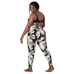 Schädel & Blumen -V-Bund-Leggings mit Taschen