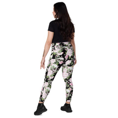 Schädel & Blumen -V-Bund-Leggings mit Taschen