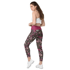 Rosen V-Bund-Leggings mit Taschen