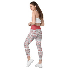 Schwedenmuster- V-Bund-Leggings mit Taschen