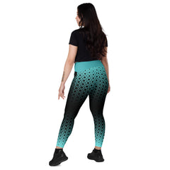 Geometric Line- Grüne V-Bund-Leggings mit Taschen