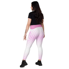 Geometric Line-Pink Weisse-V-Bund-Leggings mit Taschen