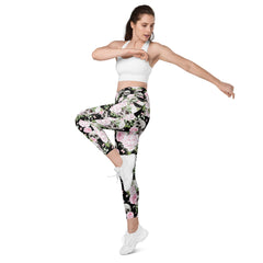 Schädel & Blumen -V-Bund-Leggings mit Taschen