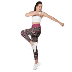 Rosen V-Bund-Leggings mit Taschen