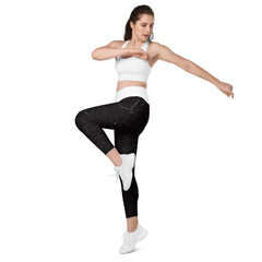 Blitz Muster V-Bund-Leggings mit weissem Bund