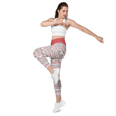 Schwedenmuster- V-Bund-Leggings mit Taschen