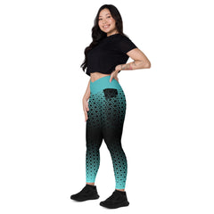 Geometric Line- Grüne V-Bund-Leggings mit Taschen