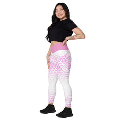 Geometric Line-Pink Weisse-V-Bund-Leggings mit Taschen