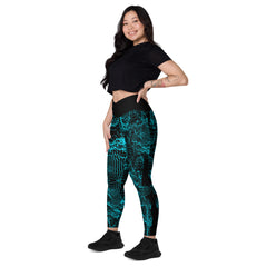 Geometric Line- Soundwaves-V-Bund-Leggings mit Taschen