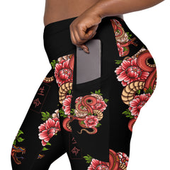 Drachen V-Bund-Leggings mit Taschen