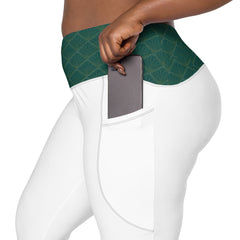 Weisse V-Bund-Leggings mit Taschen