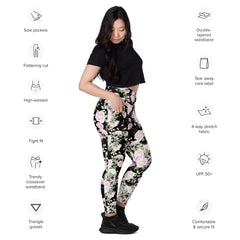 Schädel & Blumen -V-Bund-Leggings mit Taschen