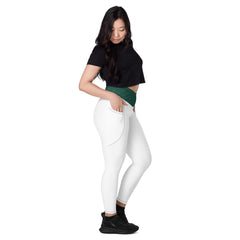 Weisse V-Bund-Leggings mit Taschen