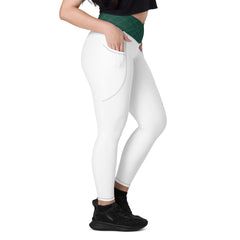 Weisse V-Bund-Leggings mit Taschen