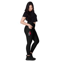 „Sorry Mom“ V-Bund-Leggings mit Taschen und sehr dunkel blaues Muster