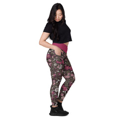 Rosen V-Bund-Leggings mit Taschen