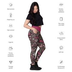 Rosen V-Bund-Leggings mit Taschen